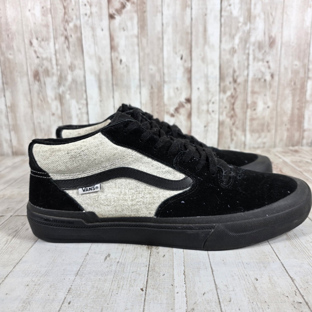Vans BMX Style 114 Mens Black White Suede Mid Top Sneakers Shoes Size 11.0